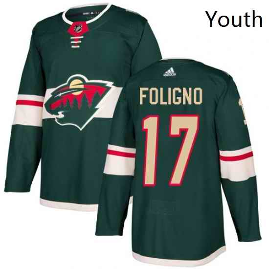 Youth Adidas Minnesota Wild 17 Marcus Foligno Premier Green Home NHL Jersey